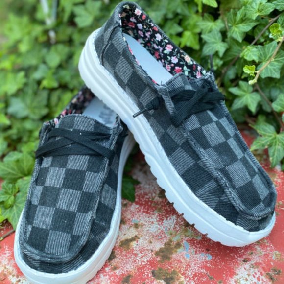 Gypsy Jazz Big Time Black Checkered Slip On Sneaker - Picture 2 of 4